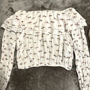 Abercrombie & Fitch Off the Shoulder Cropped White Floral Top, Women’s Size XS